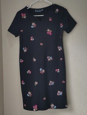 Karen Scott Sport Women's Petite Small Floral Embroider Midi Shift Dress
